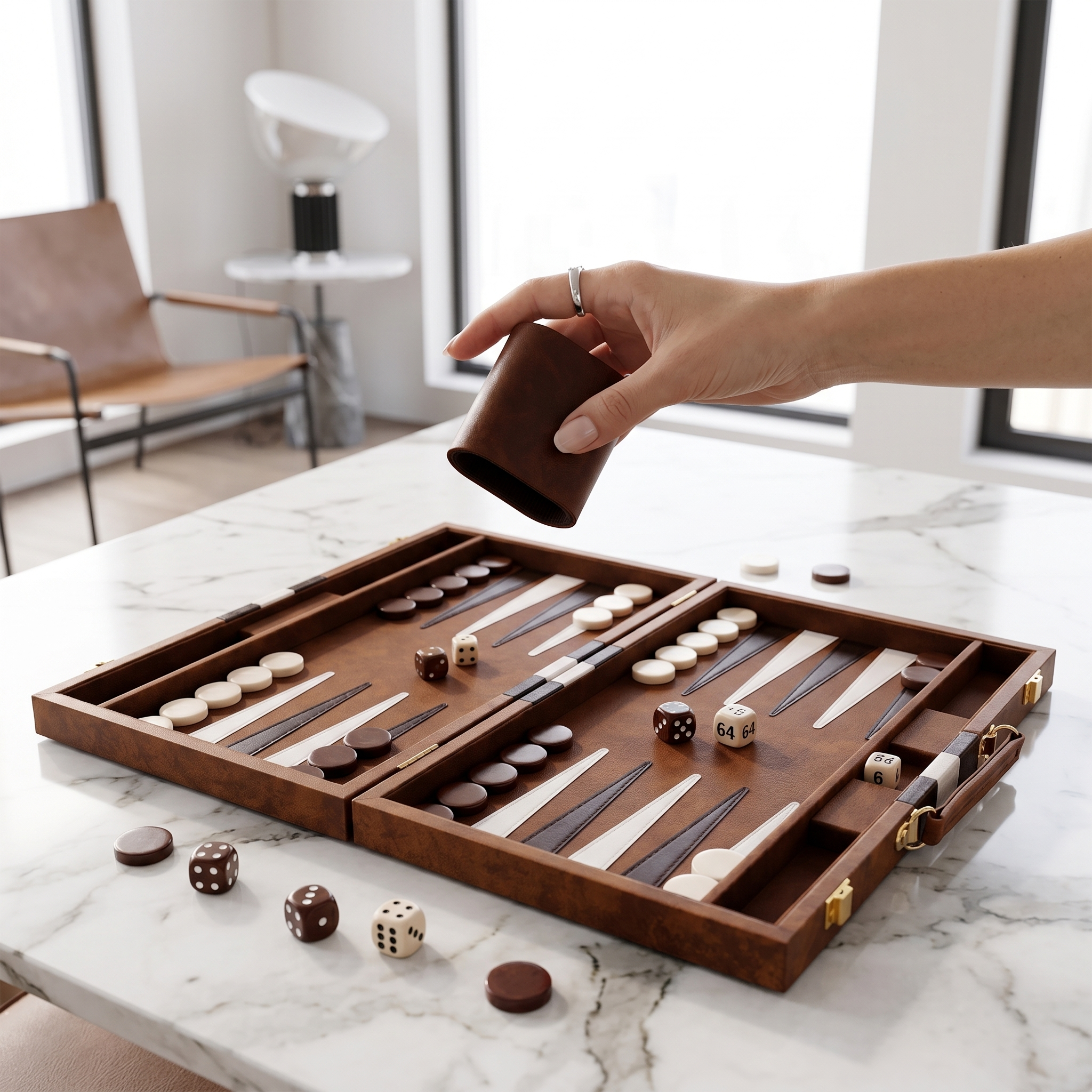 Backgammon Havana - Malette Simili Cuir Brun