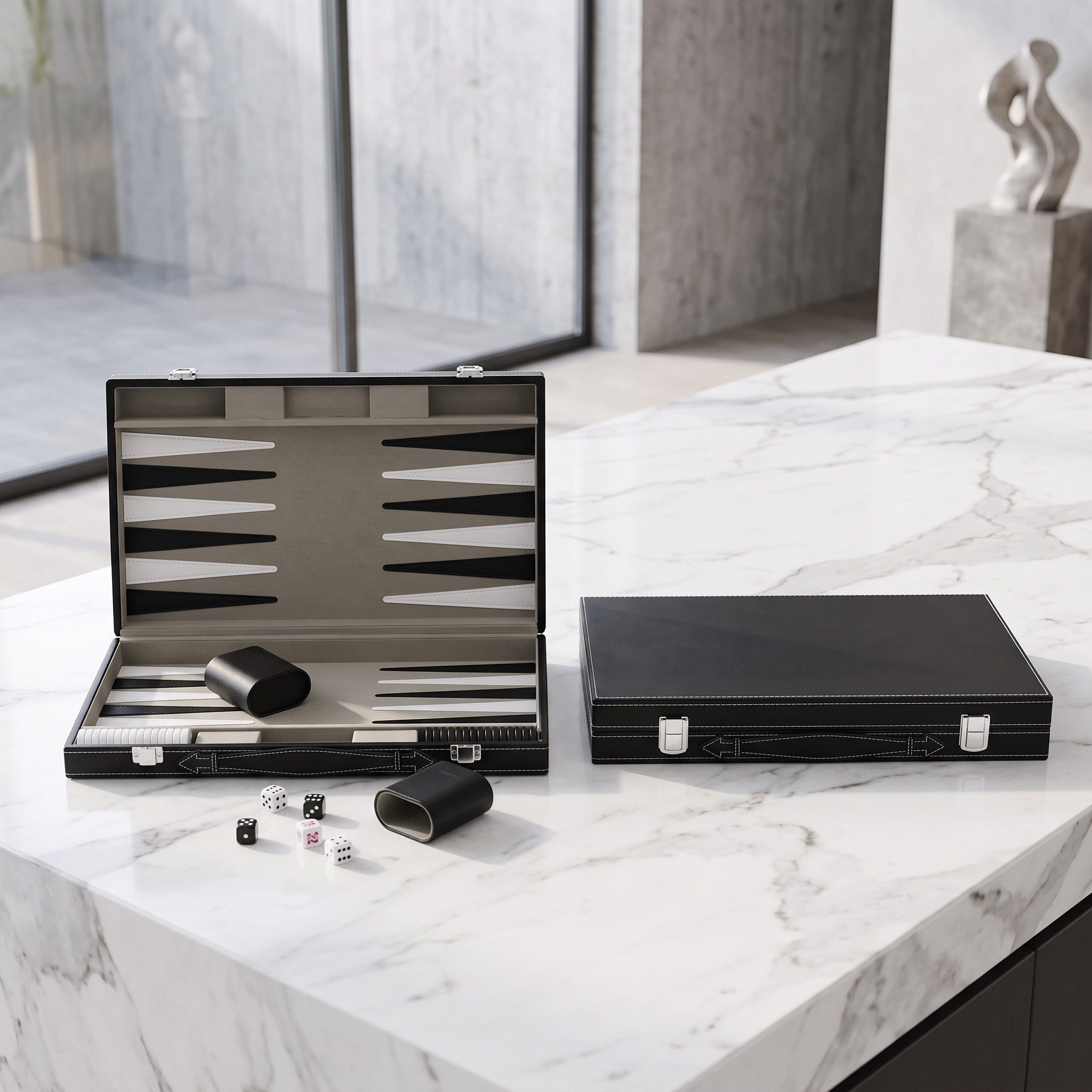 Backgammon Milano - Mallette Simili Cuir Noir