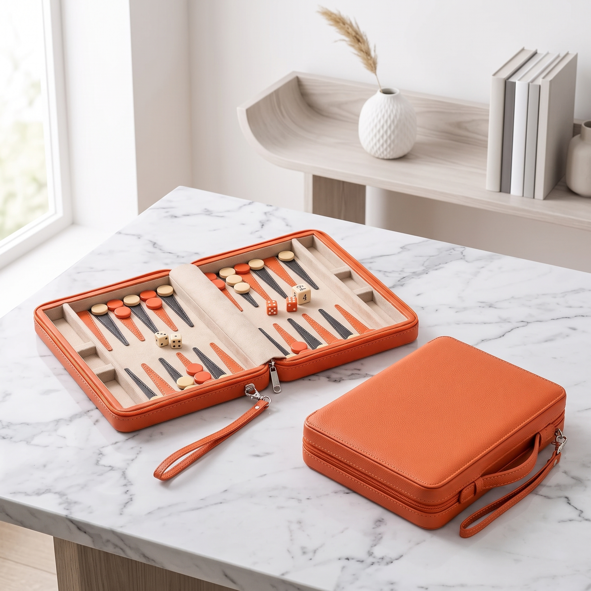 Backgammon Alanya - Set de Voyage Magnétique Simili Cuir