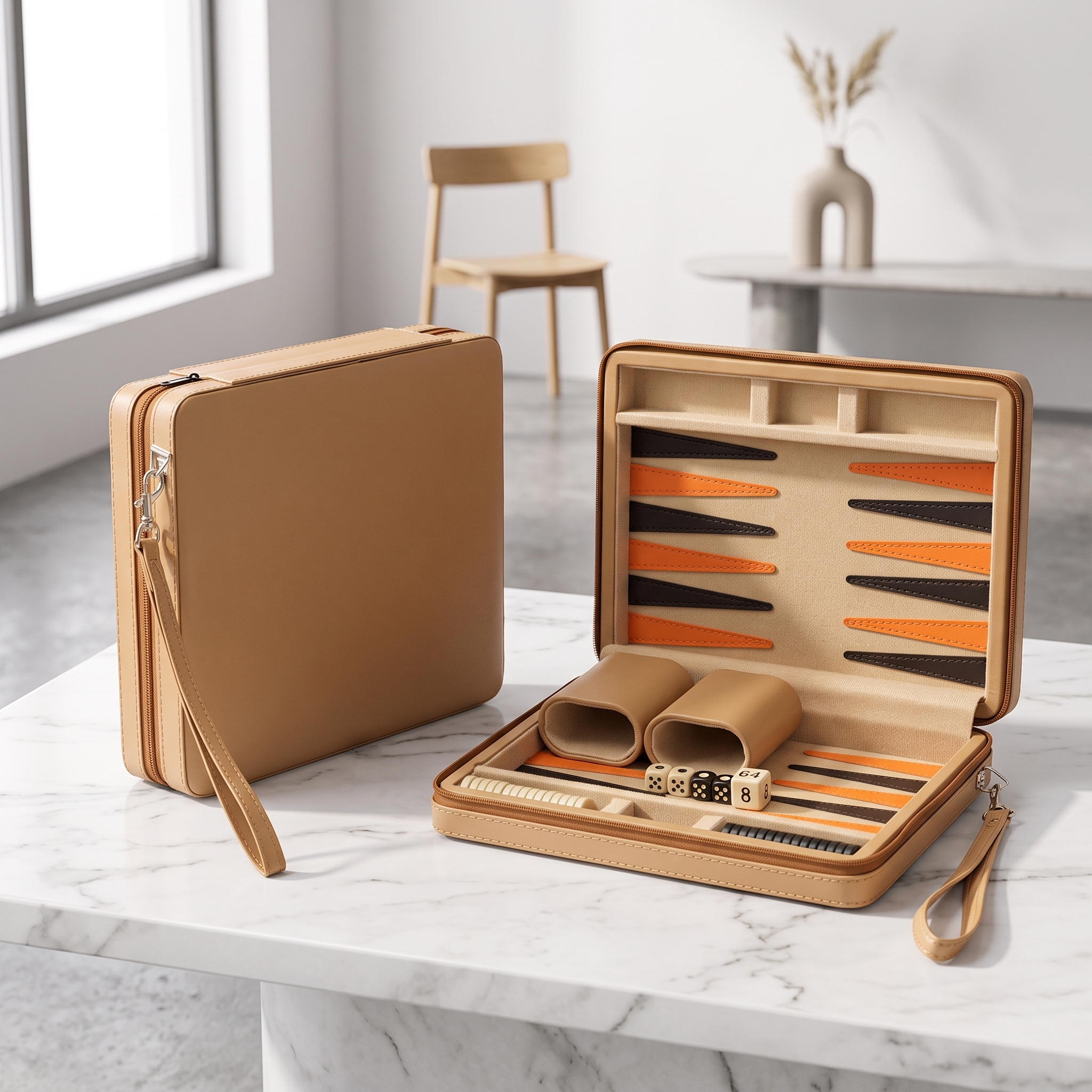 Backgammon Alanya - Set de Voyage Magnétique Simili Cuir
