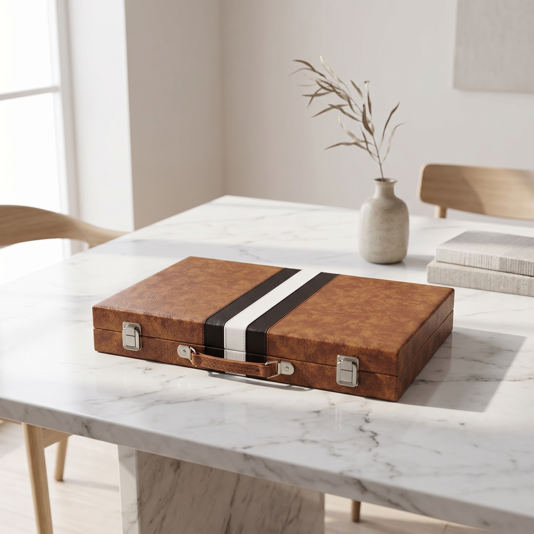 Backgammon Havana - Malette Simili Cuir Brun