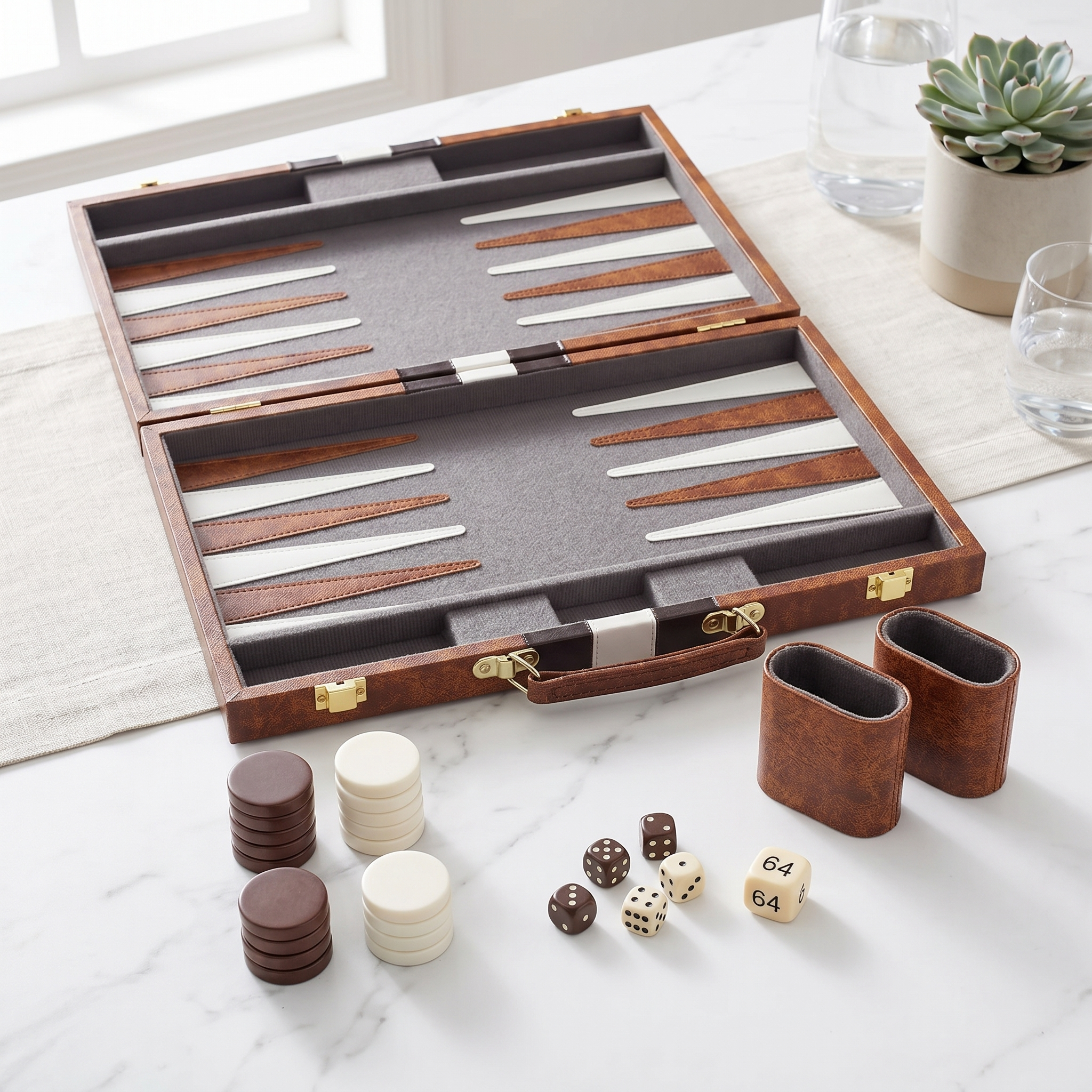 Backgammon Havana - Malette Simili Cuir Brun