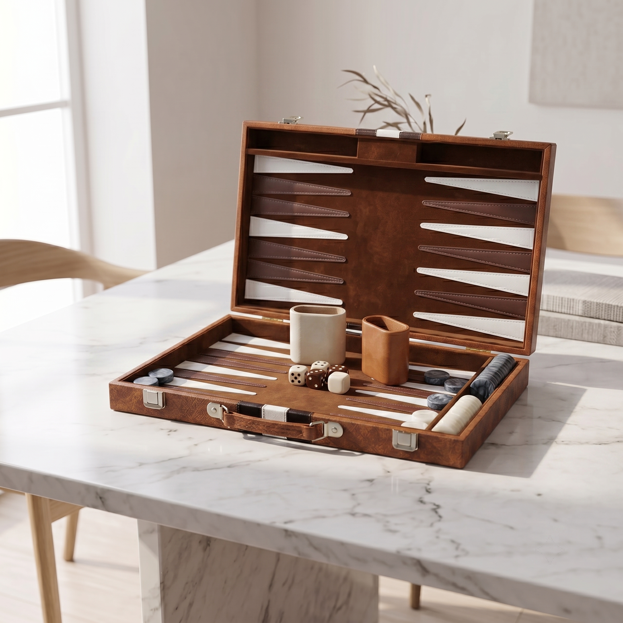Backgammon Havana - Malette Simili Cuir Brun