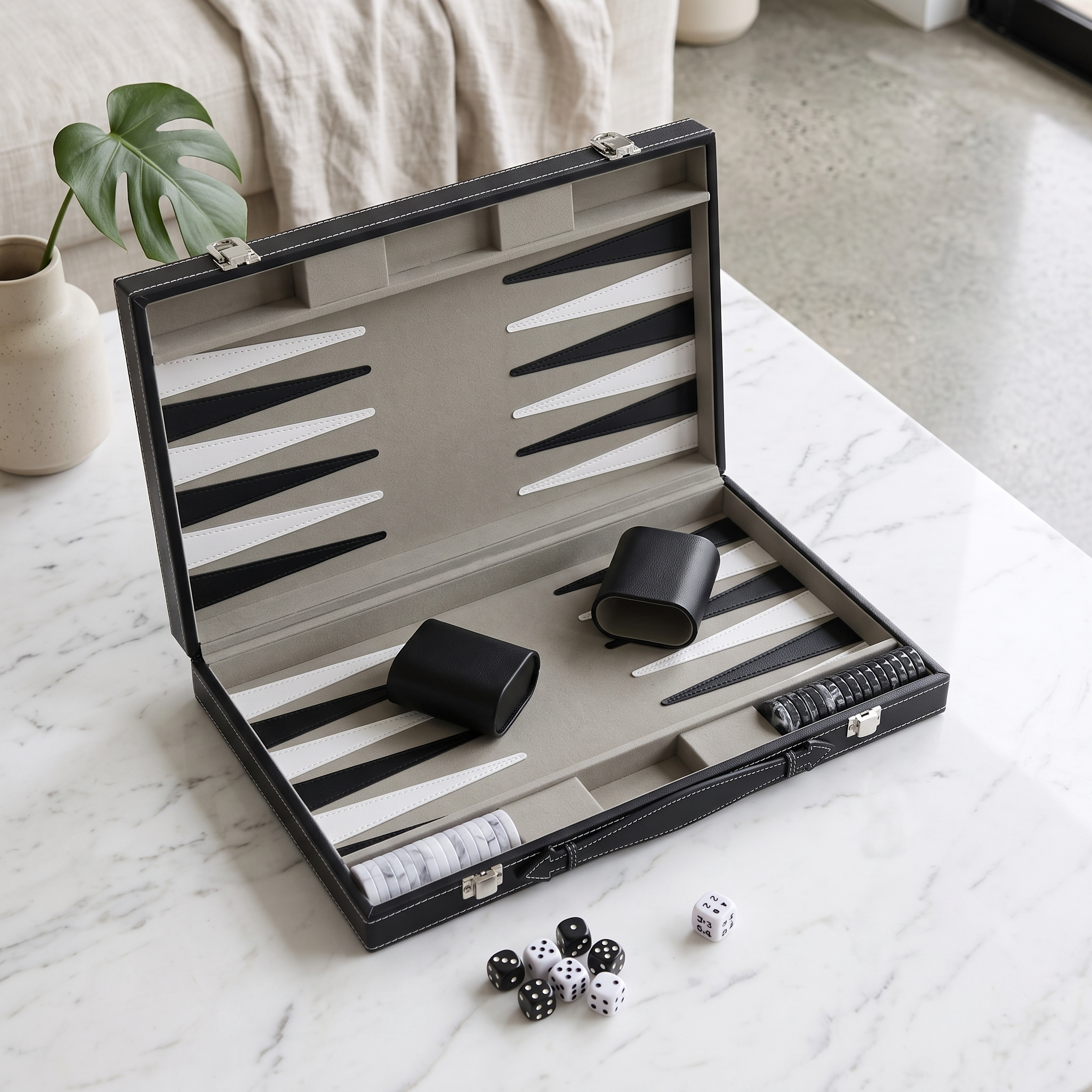 Backgammon Milano - Mallette Simili Cuir Noir