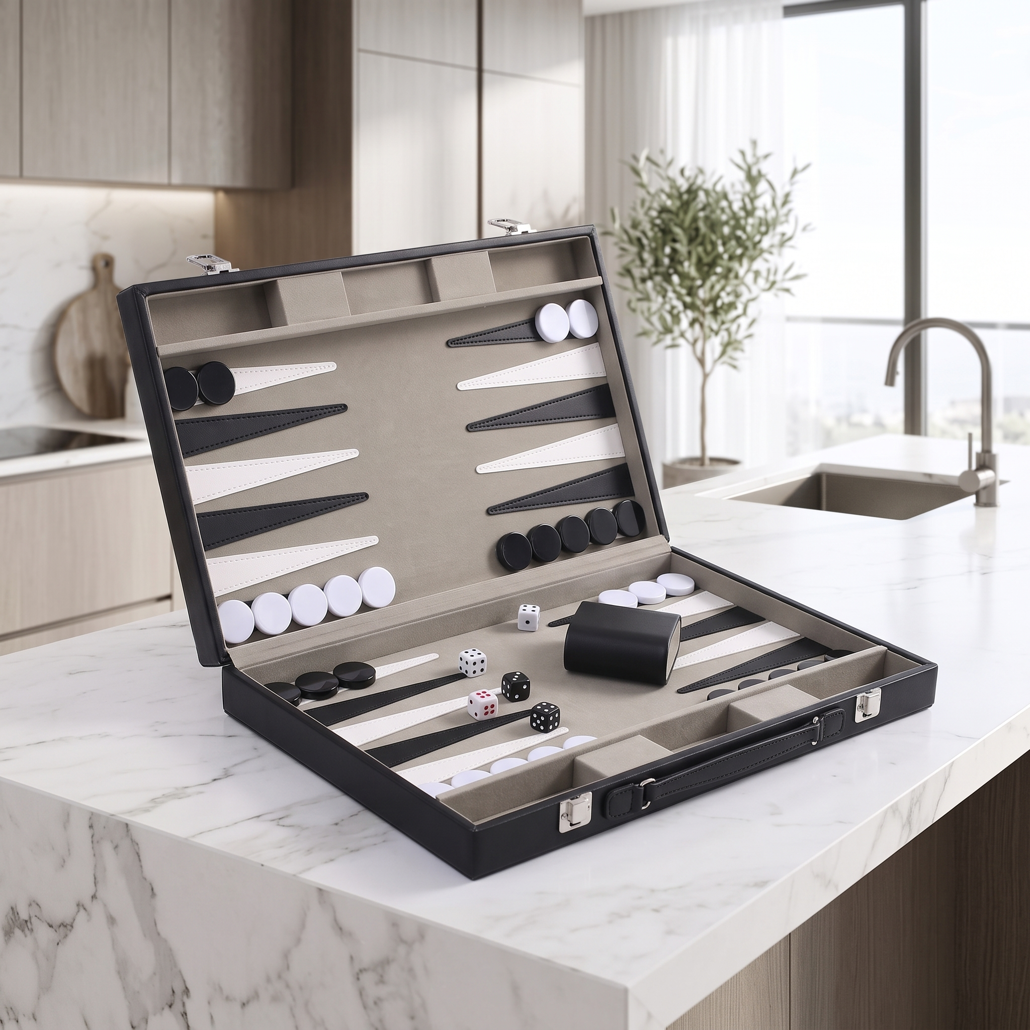 Backgammon Milano - Mallette Simili Cuir Noir