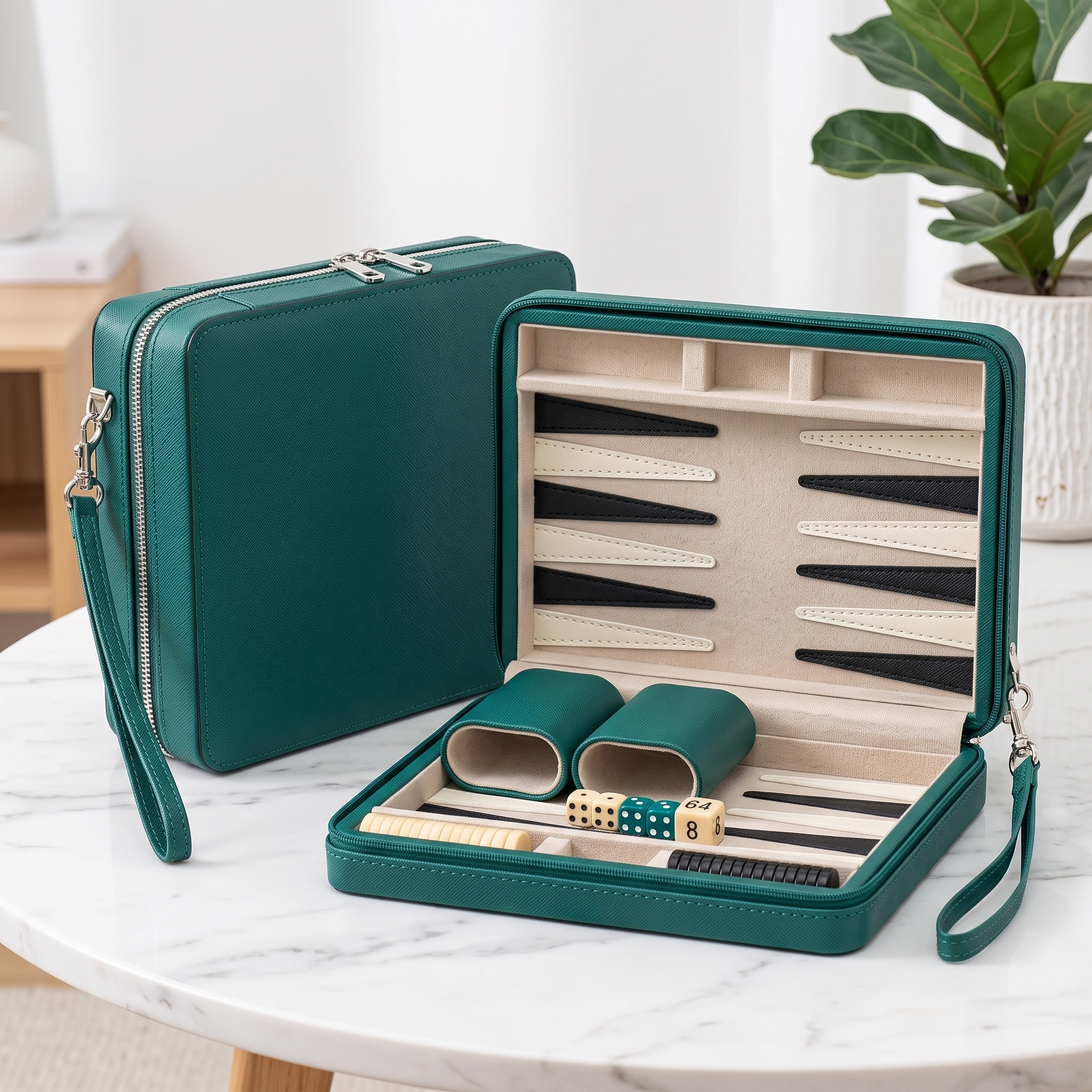 Backgammon Alanya - Set de Voyage Magnétique Simili Cuir